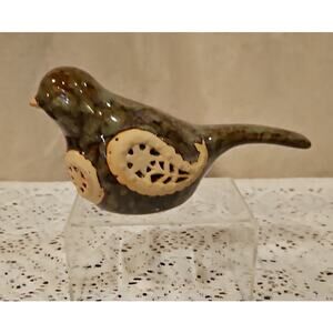 Rustic Brown Cutout Bird Figurine Ceramic Glaze Drip